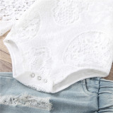 Baby Girl Lace Hollow Cut Bodysuit and Lace Ripped Flared Pants Two Pieces