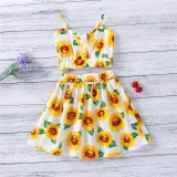 Toddler Girls Sunflowers Halter Vest Top and High Waist Skirt Two Pieces Sets