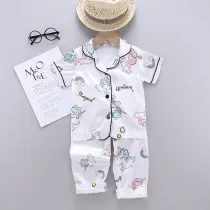 Toddler Kids Girl Prints Unicorns Summer Short Pajamas Rayon Silk Sleepwear Sets