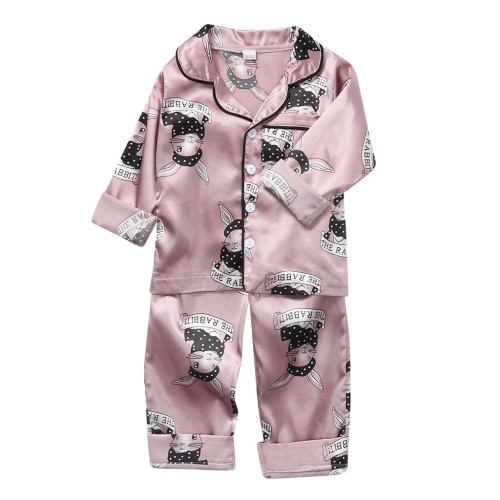 Toddler Kids Girl Prints Rabbits Long Sleeves Pajamas Rayon Silk Sleepwear Sets