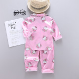 Toddler Kids Girl Long Sleeves Pajamas Rayon Silk Sleepwear Set
