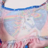 Girl Dresses Ruffles Sleeves Rainbow Unicorn A-line Dresses