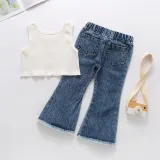 Toddler Girl Knit Tank Vest Top and Flared Jeans Two Pieces Sets