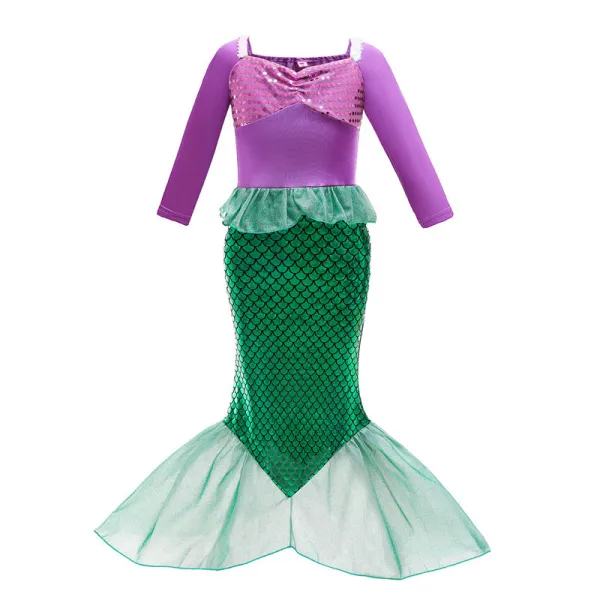 Halloween Kid Girl Sequins Jewelry Mermaid Tail Princess Dress Skirt