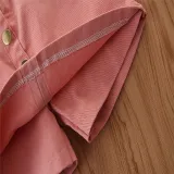 Toddler Girl Hollow Cut Ruffles Sleeves Top Pink Overall Dress Two Pieces Sets