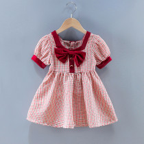 Toddler Girl Red Plaids Bowknot A-line Dresses