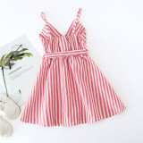 Toddler Girl V-neck Stripes Slip Summer Dresses