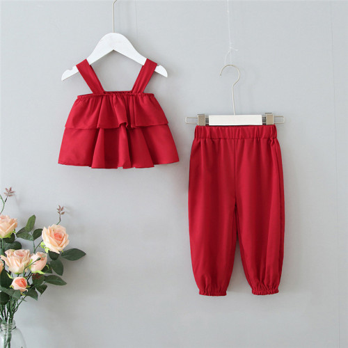 Toddler Girls Multi Layers Ruffles Strap Top and Pant Two Pieces Set