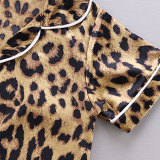 Toddler Kids Girl Brown Leopard Summer Short Pajamas Rayon Silk Sleepwear Set