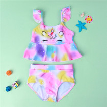 Toddler Kids Girl Ruffles Rainbow Unicorn Bikini Two Pieces Beach Swimsuit