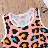 Toddler Girl Leopard Love Vest Top and Short Sport Two Pieces Sets