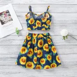 Toddler Girls Sunflowers Halter Vest Top and High Waist Skirt Two Pieces Sets