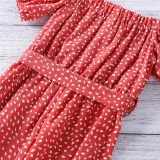 Toddler Girls Dot Printed Falbala One-shoulder Puff Sleeve Jumpsuits