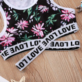 Toddler Girl Floral Love Vest Top and Shorts Two Pieces Sets