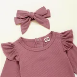 Baby Girl Ruffles Long Sleeves Bodysuit and Pants Two Pieces Outfits with Hairband