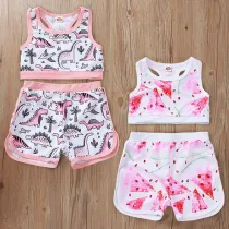 Toddler Girl Prints Dinosaurs Watermelons Sports Bikini Set Beach Swimwear