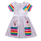 Toddler Girl Rainbow Unicorn Pocketed Dresses Short Sleeve Dresses