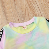 Toddler Girl RainbowTie-dye Long Sleeved Top Slogan Pants Two Pieces Sets