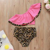 Kid Toddler Girl Leopard Print Bow Ruffles Bikini Set Beach Swimwear Two Pieces Swimsuit