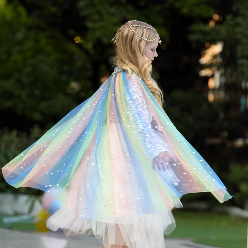 Kid Girl Rainbow Sequins Princess Cloak