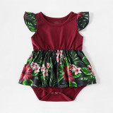 Matching Family Sets Floral Ruffles Dress And Wine T-shirt