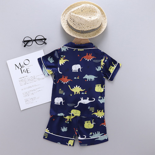 Toddler Kids Boy Prints Dinosaurs Pajamas Rayon Silk Sleepwear Sets