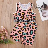 Toddler Girl Leopard Love Vest Top and Short Sport Two Pieces Sets