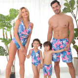 Family Matching Swimwear Tropical Floral Printed One-piece Swimsuit and Truck Shorts