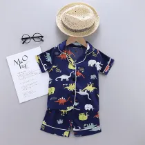 Toddler Kids Boy Prints Dinosaurs Pajamas Rayon Silk Sleepwear Sets