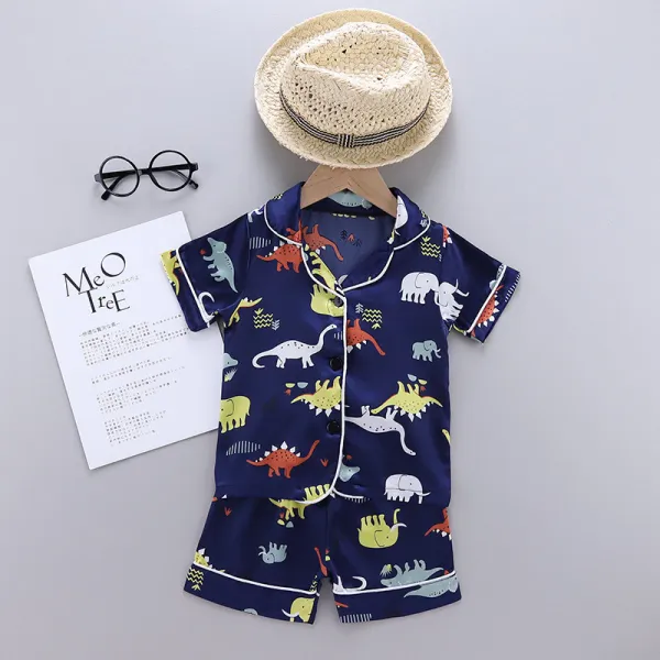 Toddler Kids Boy Prints Dinosaurs Pajamas Rayon Silk Sleepwear Sets