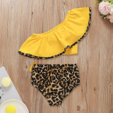 Kid Toddler Girl Leopard Print Bow Ruffles Bikini Set Beach Swimwear Two Pieces Swimsuit