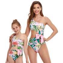 Mommy and Me Matching Swimwear Cut Out Waist With Bowknot One Piece Swimsuit