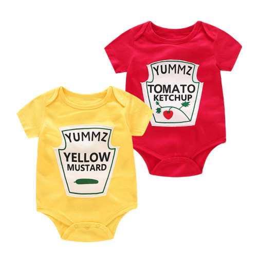 Baby Cartoon Fruit Letters Pattern Short Sleeves Cute Bodysuit