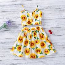 Toddler Girls Sunflowers Halter Vest Top and High Waist Skirt Two Pieces Sets