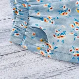 Toddler Girl Puffed Sleeve Blouse and Floral Shorts Two Pieces Sets