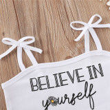 Toddler Girl Belive in Yourself Slogan Top Daisy Print Skirt Two Pieces Sets