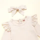 Baby Girl Ruffles Long Sleeves Bodysuit and Pants Two Pieces Outfits with Hairband