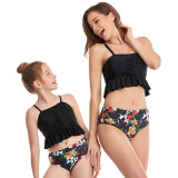 Mommy and Me Matching Swimwear Tank Top Lace Up Flowers Ruffled Bikini Two Pieces Swimsuit