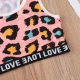 Toddler Girl Leopard Love Vest Top and Short Sport Two Pieces Sets