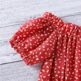 Toddler Girls Dot Printed Falbala One-shoulder Puff Sleeve Jumpsuits