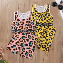 Toddler Girl Leopard Love Vest Top and Short Sport Two Pieces Sets