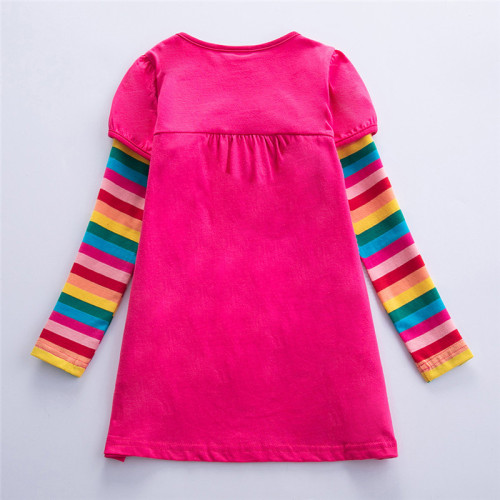 Toddler Girl Rainbow 3D Butterflies Pocketed Dresses Long Sleeve Dresses