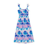 Blue and Purple Tie-Dye Dress and T-Shirt Matching Family Sets
