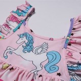 Girl Dresses Ruffles Sleeves Unicorns A-line Dresses
