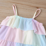 Girl Dresses Rainbow Flounce Straps Summer Dresses