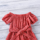 Toddler Girls Dot Printed Falbala One-shoulder Puff Sleeve Jumpsuits