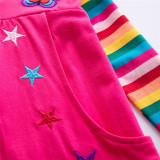 Toddler Girl Embroidery Rainbow Butterfly Stars Pocketed Dresses Long Sleeve Dresses