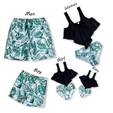 Family Matching Swimwear Tropical Green leaves Printed Bikini Swimsuit and Truck Shorts