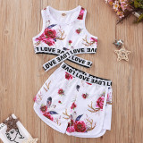 Toddler Girl Floral Love Vest Top and Shorts Two Pieces Sets