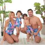 Family Matching Swimwear Tropical Floral Printed One-piece Swimsuit and Truck Shorts
